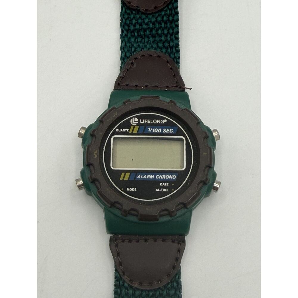 Lifelong Digital Watch Men 40mm Plastic Case Teal/Brown Band Needs New Battery